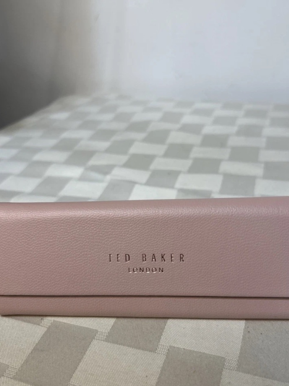 Ted Baker Pale Pink Fold-over Triangular Eyeglasses case with Gold Logo